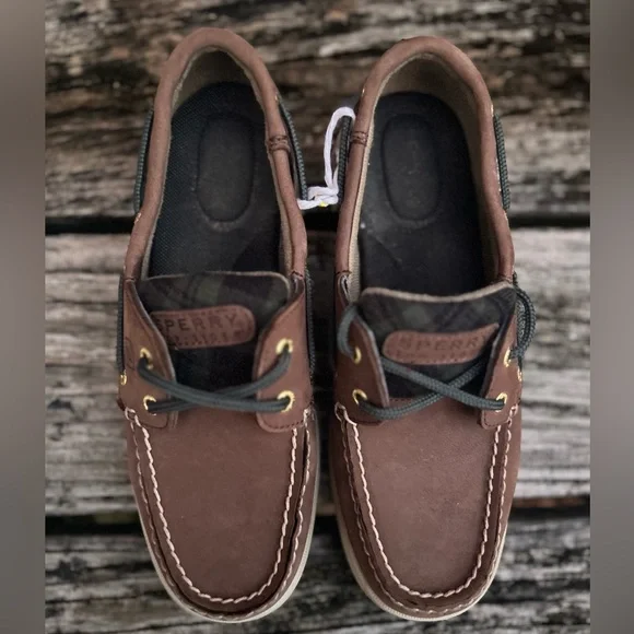 Sperry Top Siders Leather Blue Green Tartan Plaid Women's Boat Shoes Size 6.5 - Picture 11 of 12